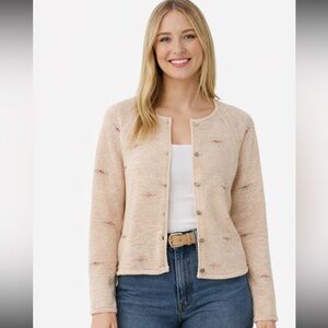 Susan Bristol Cardigan Sweater Womens L Hand Embroidered Floral Pattern grandma